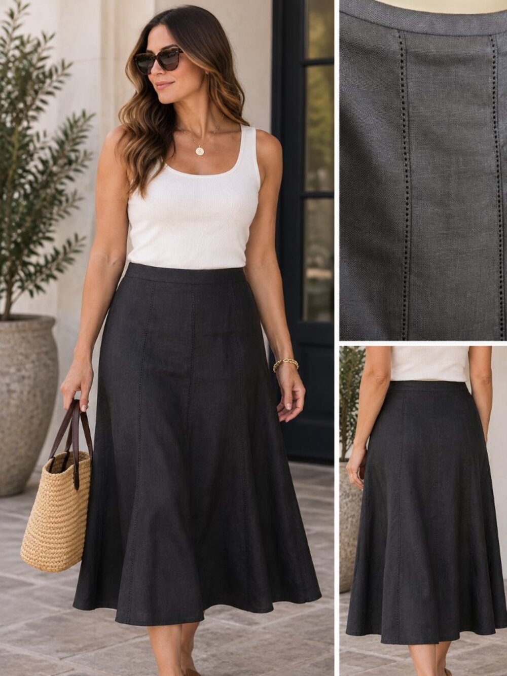 Talbots Black Irish Linen Midi Skirt Size 18 100% Linen Quiet Luxury Minimalist